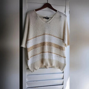 Alchemia Tricot V neck Knit Summer Sweater Pullover light  golden strips size L